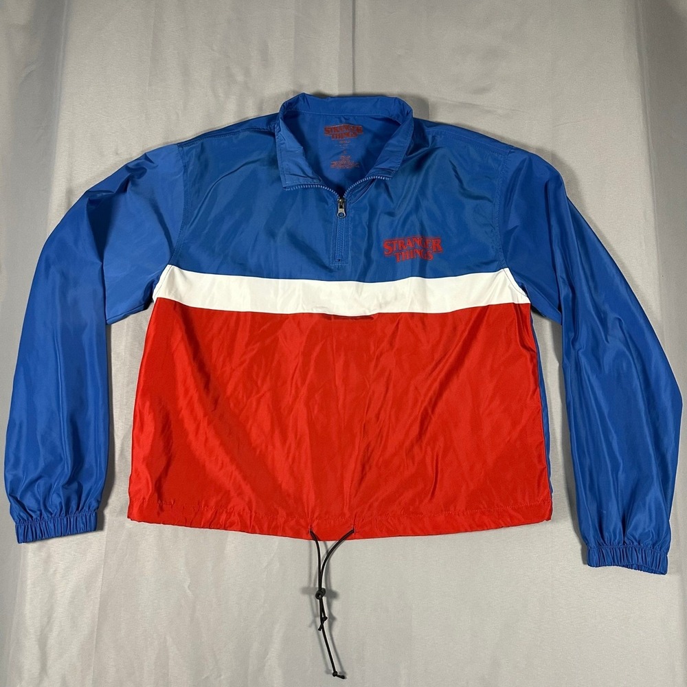 Stranger Things Netflix Windbreaker Jacket Blue Red White Quarter Zip Mens Large